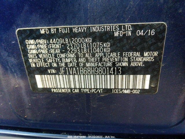 2017 Subaru WRX, VIN: JF1VA1B68H9801413