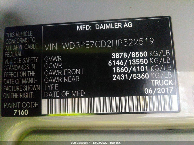2017 Mercedes-Benz Sprinter, VIN: WD3PE7CD2HP522519