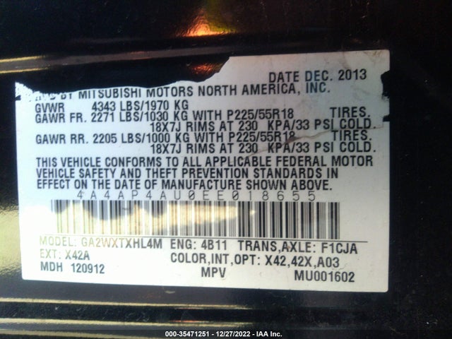 Mitsubishi OUTLANDER SPORT 2014 4A4AP4AU0EE018655 Image 9