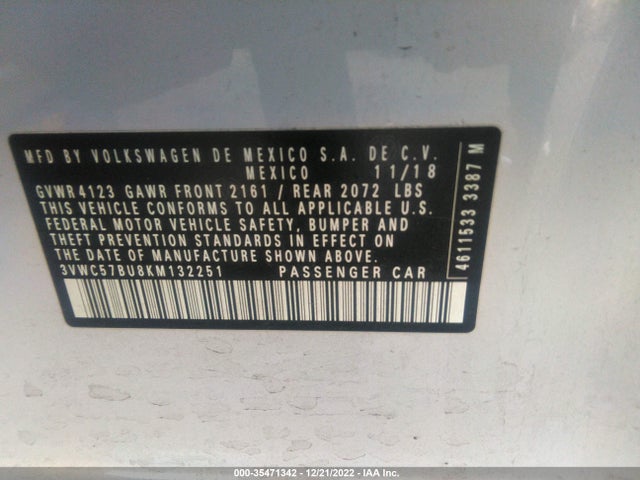 3VWC57BU8KM132251 Volkswagen Jetta S/se/r-line