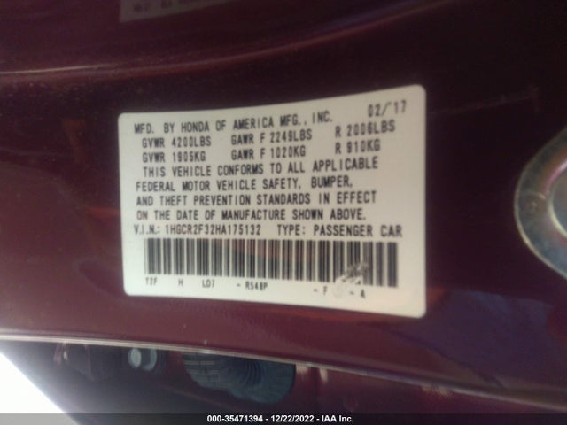 2017 Honda Accord, VIN: 1HGCR2F32HA175132