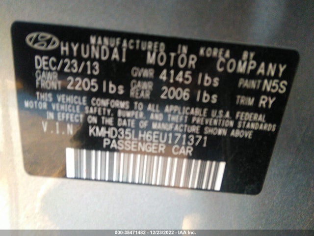 2014 HYUNDAI ELANTRA GT VIN: KMHD35LH6EU171371