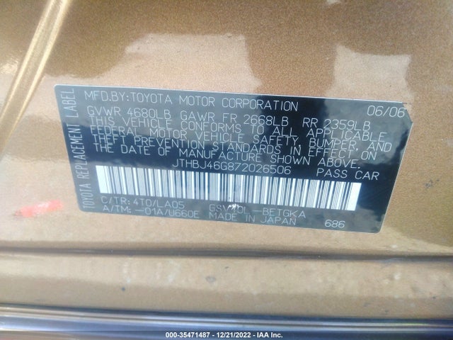 Lexus ES 350 2007 JTHBJ46G872026506 Image 11