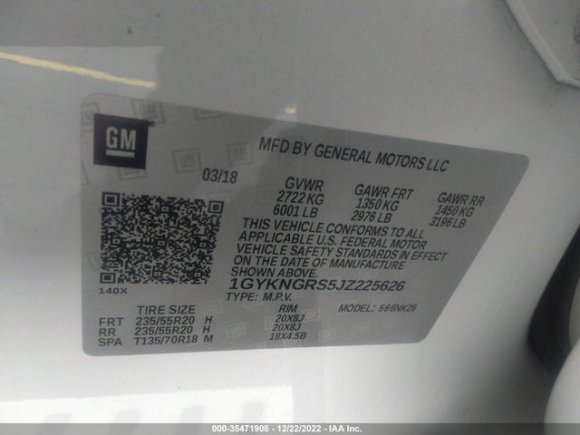 1GYKNGRS5JZ225626 Cadillac Xt5 Platinum Awd