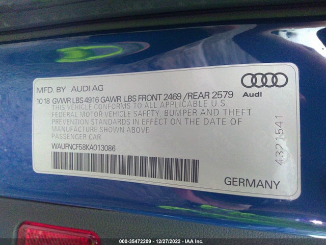 2019 Audi A5, VIN: WAUFNCF58KA013086