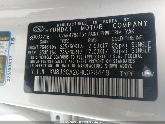 2017 Hyundai Tucson, VIN: KM8J3CA20HU328449