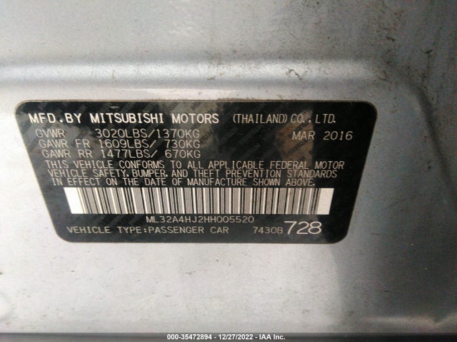 ML32A4HJ2HH005520 Mitsubishi MIRAGE SE
