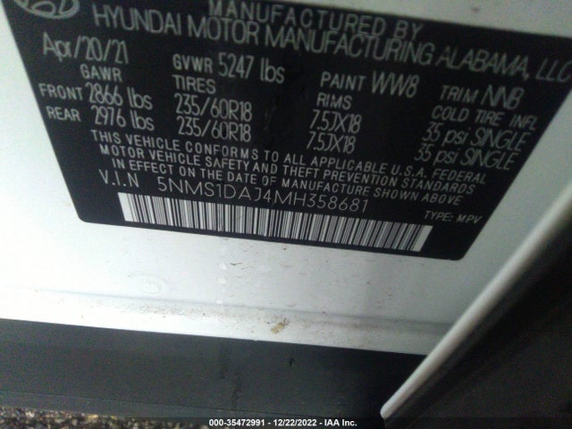 Hyundai Santa Fe Se 2021 5NMS1DAJ4MH358681 Image 9