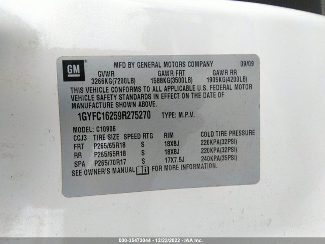 Cadillac ESCALADE ESV 2009 1GYFC16259R275270 Image 11