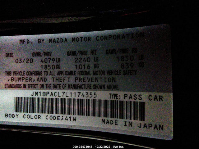 2020 Mazda 3, VIN: JM1BPACL7L1174355