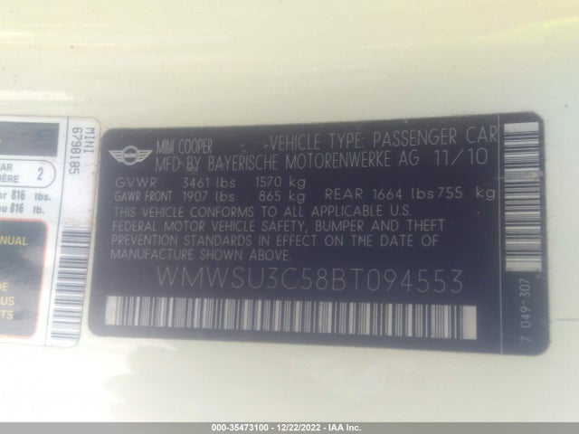 WMWSU3C58BT094553 Mini COOPER HARDTOP