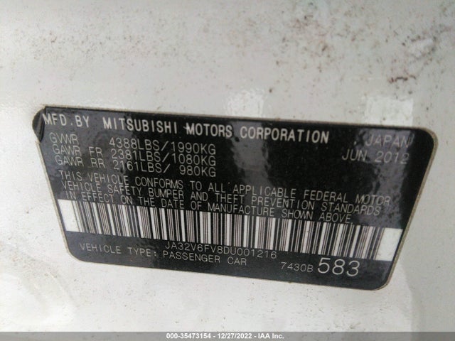 JA32V6FV8DU001216 Mitsubishi Lancer Ralliart