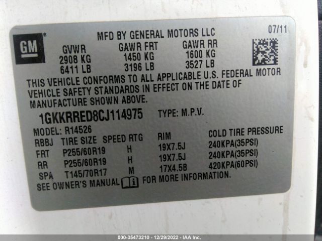 1GKKRRED8CJ114975 GMC Acadia Slt1