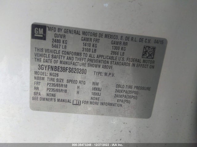 2015 Cadillac SRX, VIN: 3GYFNBE38FS620200