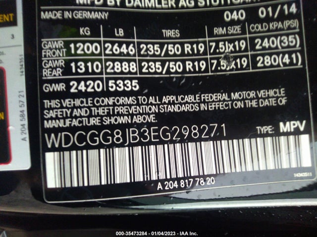 2014 Mercedes-Benz GLK-Class, VIN: WDCGG8JB3EG298271