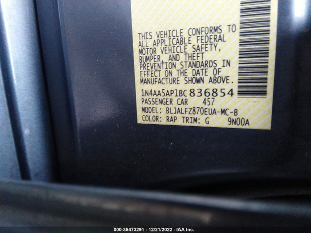 2011 NISSAN MAXIMA 3.5 SV W/PREMIUM PKG VIN: 1N4AA5AP1BC836854