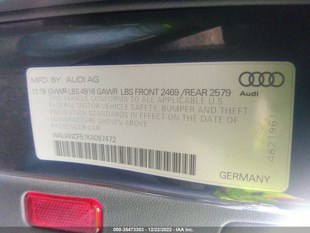 2019 Audi A5, VIN: WAUANCF51KA097472