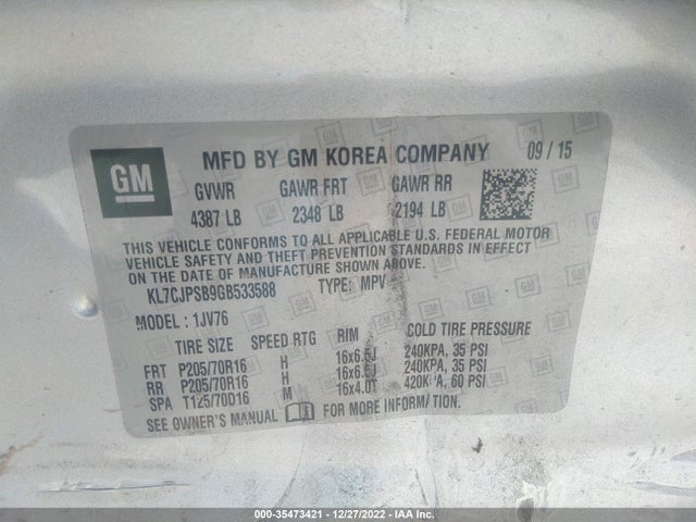 Chevrolet Trax Lt 2016 KL7CJPSB9GB533588 Image 10