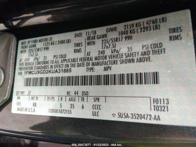 Ford ESCAPE SE 2019 1FMCU9GD2KUA31885 Image 9