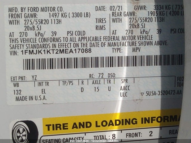 2021 Ford Expedition, VIN: 1FMJK1KT2MEA17088