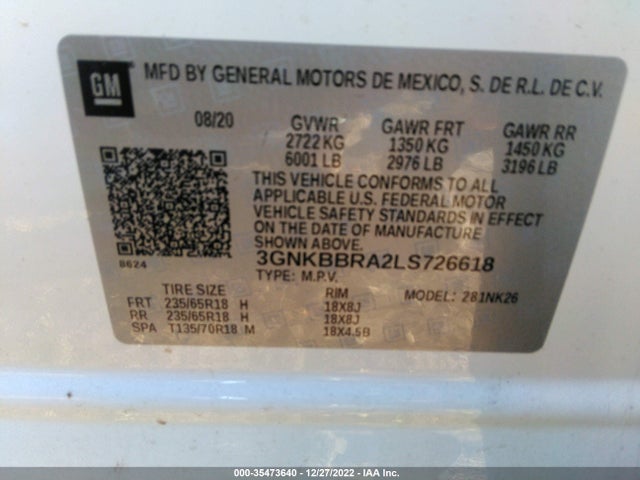2020 Chevrolet Blazer, VIN: 3GNKBBRA2LS726618