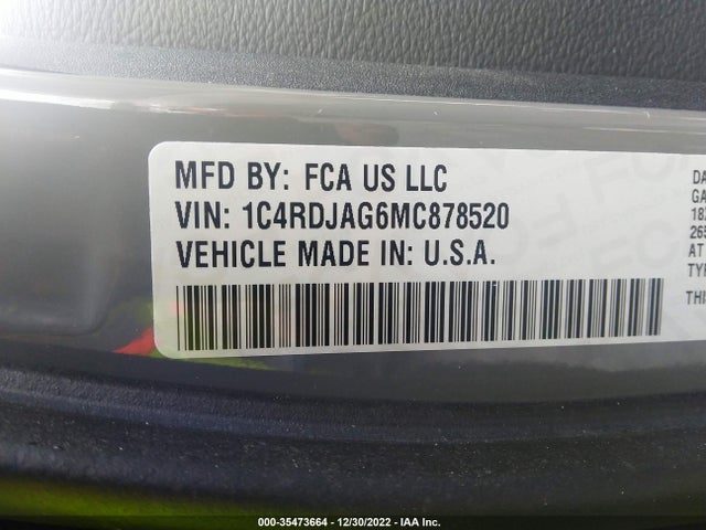 2021 Dodge Durango, VIN: 1C4RDJAG6MC878520