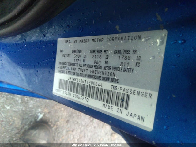2005 MAZDA MAZDA3 S VIN: JM1BK343851290644