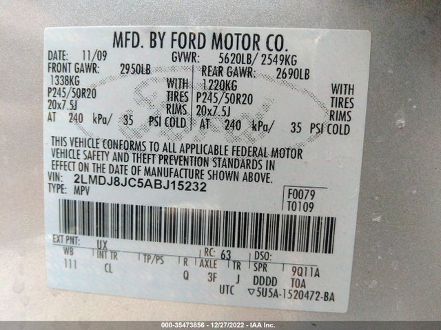 Lincoln MKX 2010 2LMDJ8JC5ABJ15232 Image 11