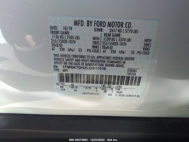 2020 FORD EXPLORER XLT VIN: 1FMSK7DH2LGB10938