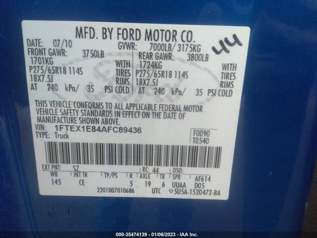 2010 FORD F-150 XL/STX/XLT VIN: 1FTEX1E84AFC89436