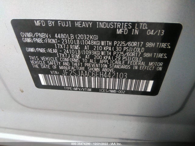 2014 SUBARU FORESTER 2.5I VIN: JF2SJAAC6EH442103