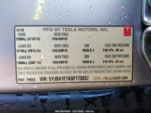 5YJSA1E1XGF175882 Tesla MODEL S