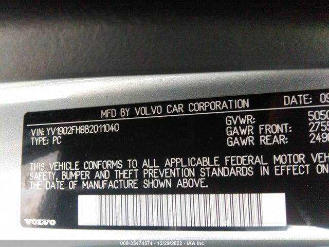 YV1902FH8B2011040 Volvo S60