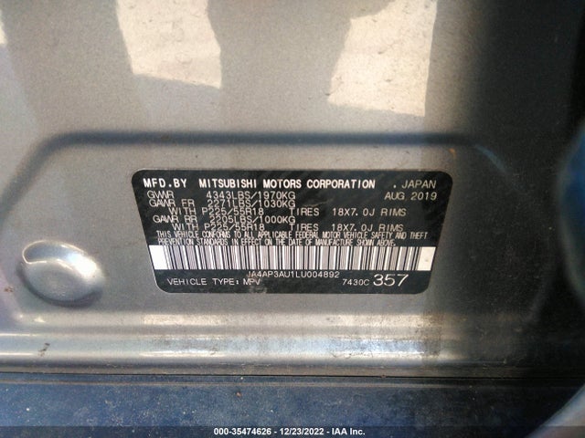 JA4AP3AU1LU004892 Mitsubishi Outlander Sport Es 2.0/sp 2.0