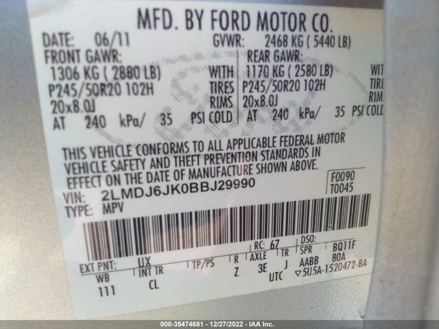 Lincoln MKX 2011 2LMDJ6JK0BBJ29990 Image 10