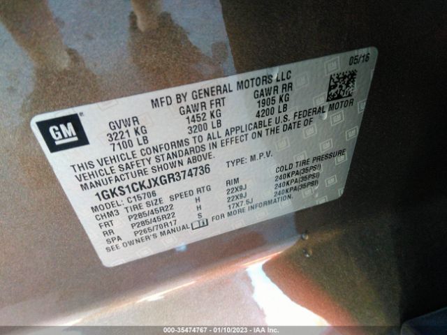 1GKS1CKJXGR374736 GMC YUKON DENALI