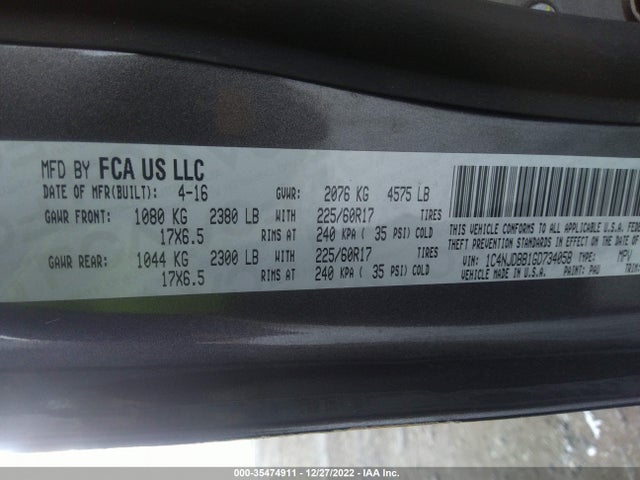 Jeep Compass Sport 2016 1C4NJDBB1GD734058 Image 9