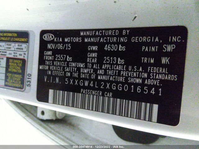 5XXGW4L2XGG016541 KIA Optima Sx Turbo
