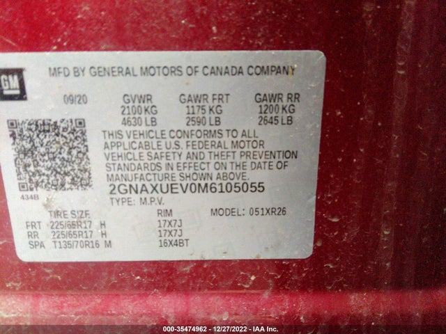 Chevrolet EQUINOX LT 2021 2GNAXUEV0M6105055 Image 10