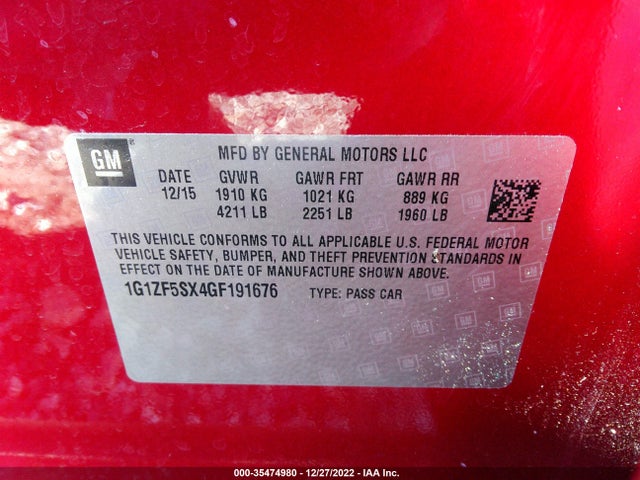 Chevrolet MALIBU LT 2016 1G1ZF5SX4GF191676 Image 10
