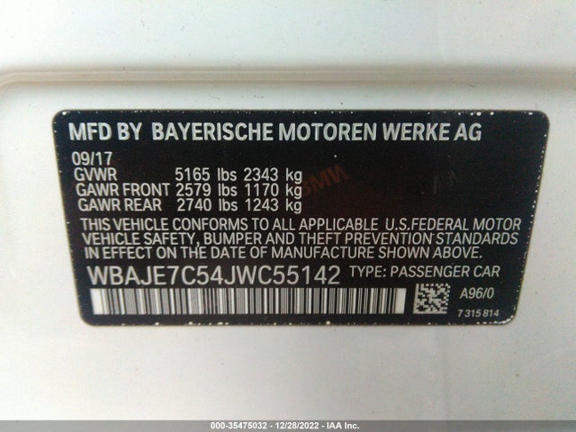 2018 BMW 5 Series, VIN: WBAJE7C54JWC55142