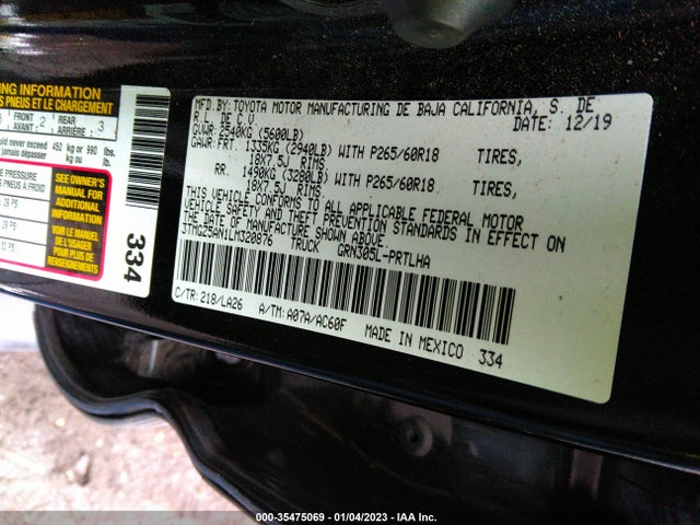 2020 TOYOTA TACOMA 4WD LIMITED VIN: 3TMGZ5AN1LM320876