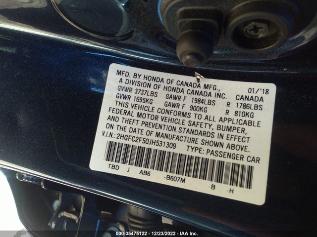 Honda Civic Sedan Lx 2018 2HGFC2F50JH531309 Image 9