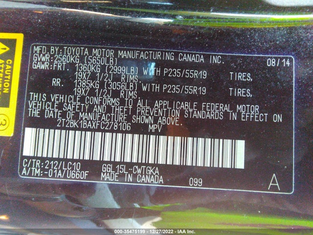 2015 Lexus RX, VIN: 2T2BK1BAXFC278106