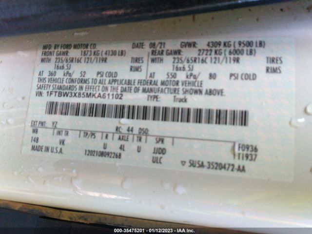 1FTBW3X85MKA61102 Ford TRANSIT CARGO VAN