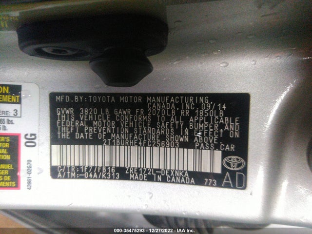 2015 TOYOTA COROLLA L/LE/S/S PLUS/LE PLUS VIN: 2T1BURHE4FC256903