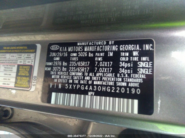 KIA Sorento 2017 5XYPG4A30HG220190 Image 10