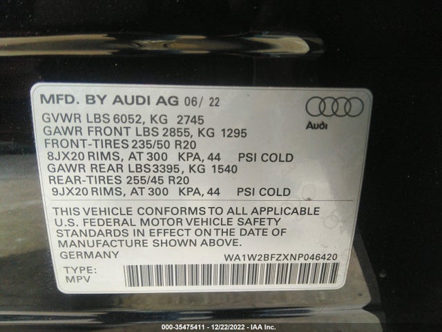Audi Q4 E-tron Sportback Premium Plus 2022 WA1W2BFZXNP046420 Image 9