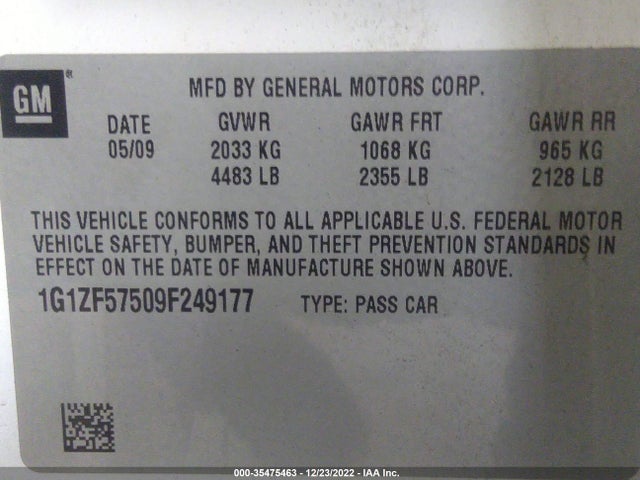 2009 CHEVROLET MALIBU HYBRID VIN: 1G1ZF57509F249177