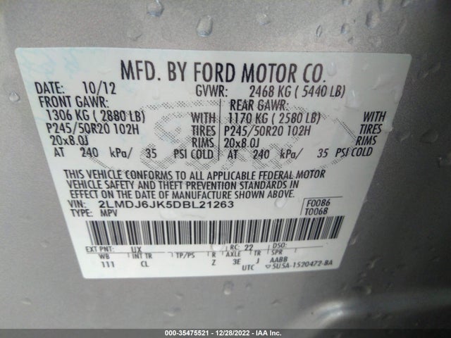 Lincoln MKX 2013 2LMDJ6JK5DBL21263 Image 9